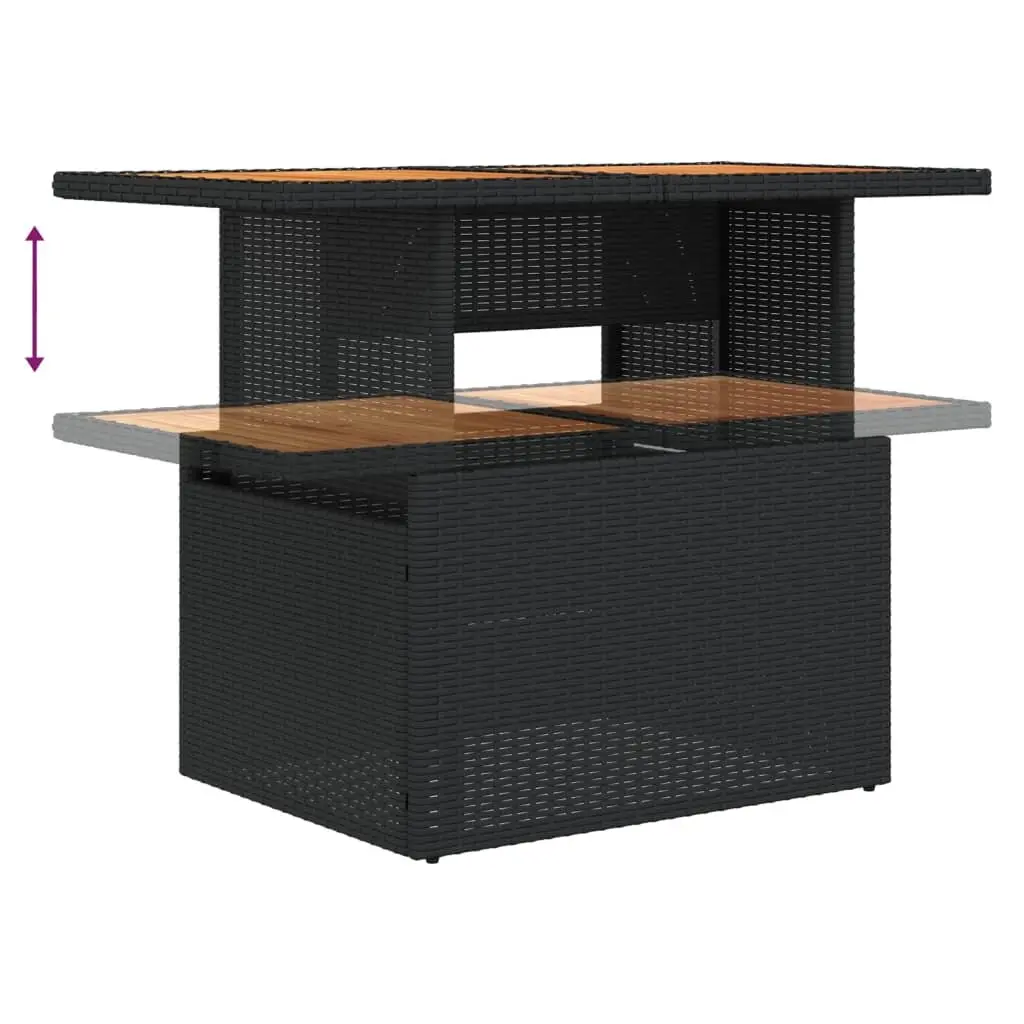Garden Table Adjustable Top Black Poly Rattan Acacia Wood 100 x 55 x 73 cm