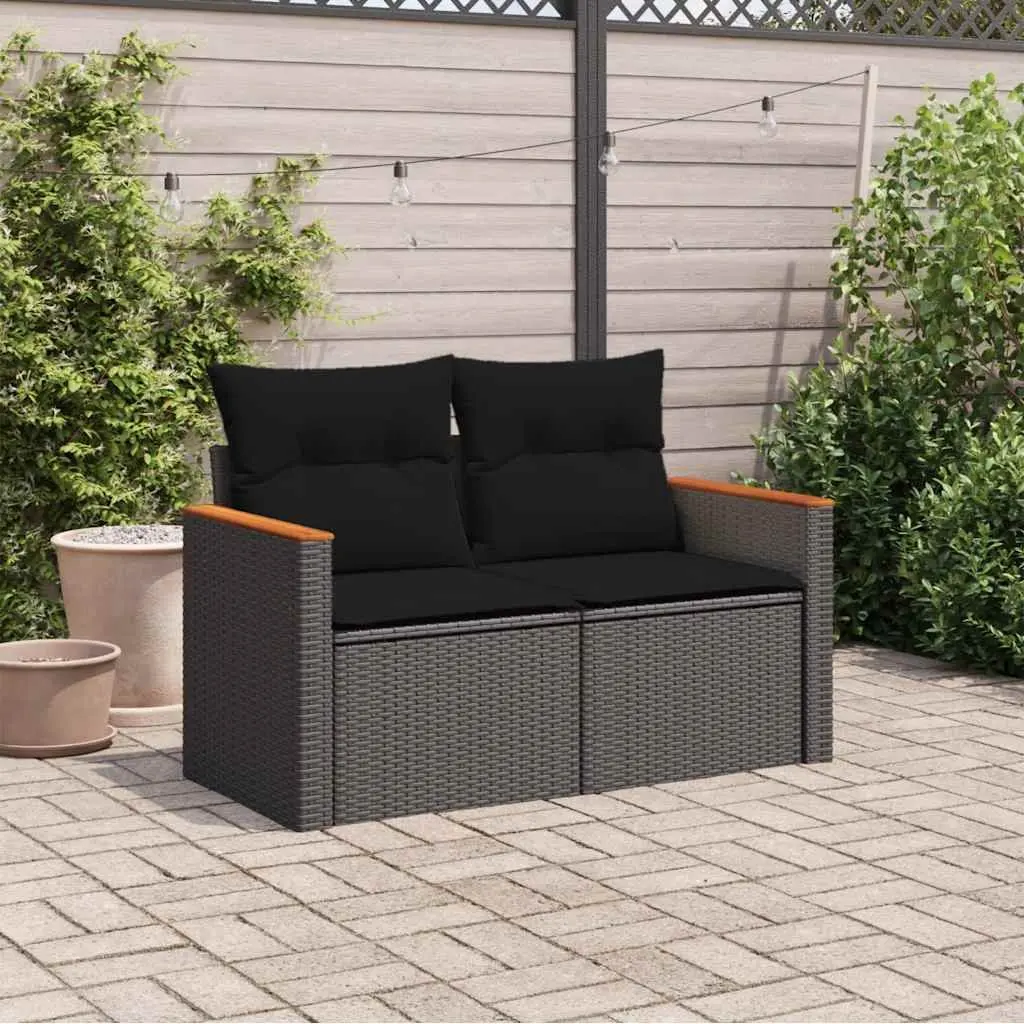 Garden Sofa Outdoor Seating Black PE Rattan with Thick Cushions 2-Seater