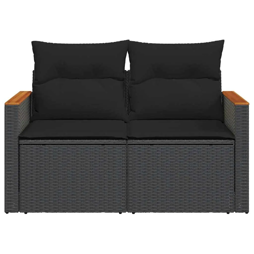 Garden Sofa Outdoor Seating Black PE Rattan with Thick Cushions 2-Seater