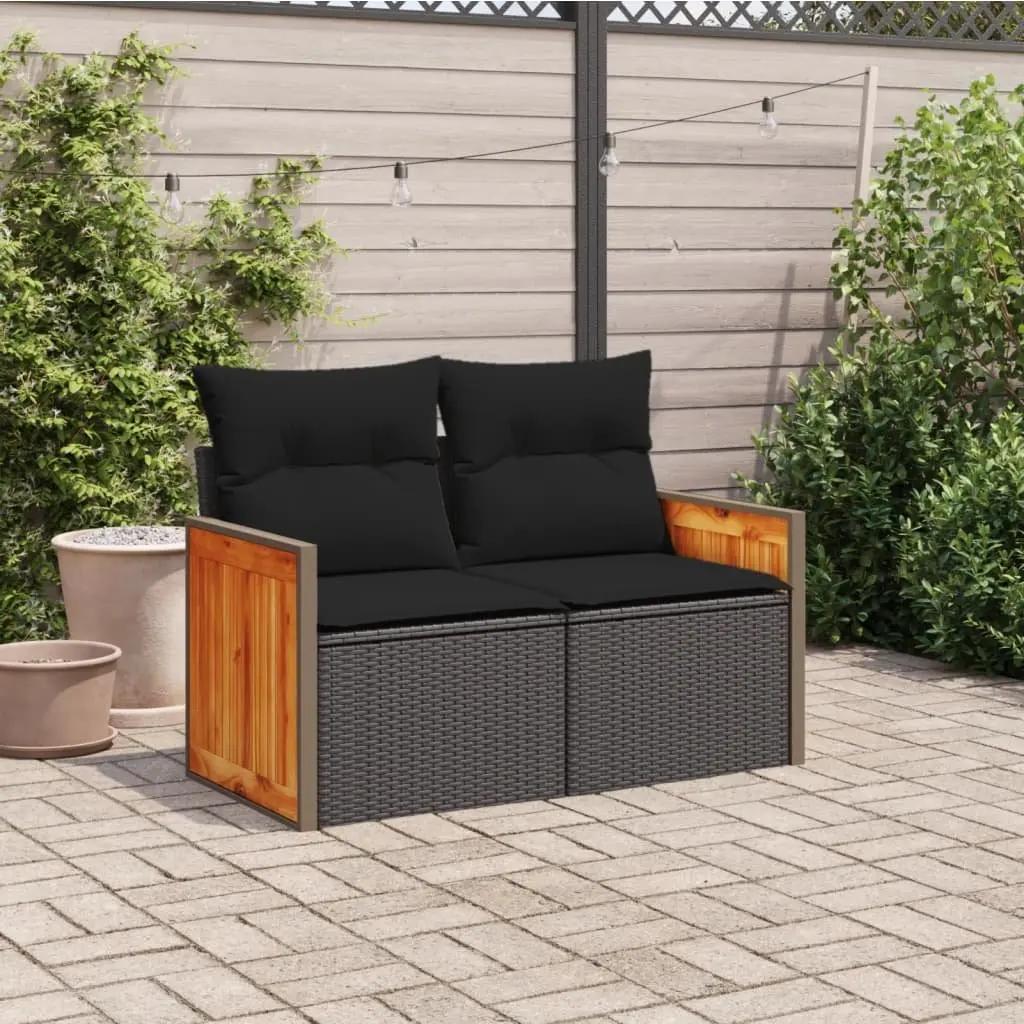 2-Seater Outdoor Garden Sofa Black PE Rattan with Cushions