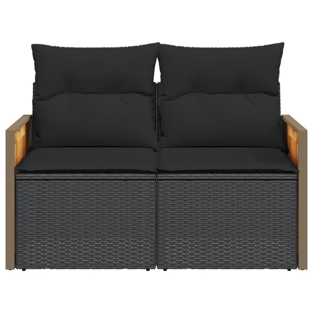 2-Seater Outdoor Garden Sofa Black PE Rattan with Cushions