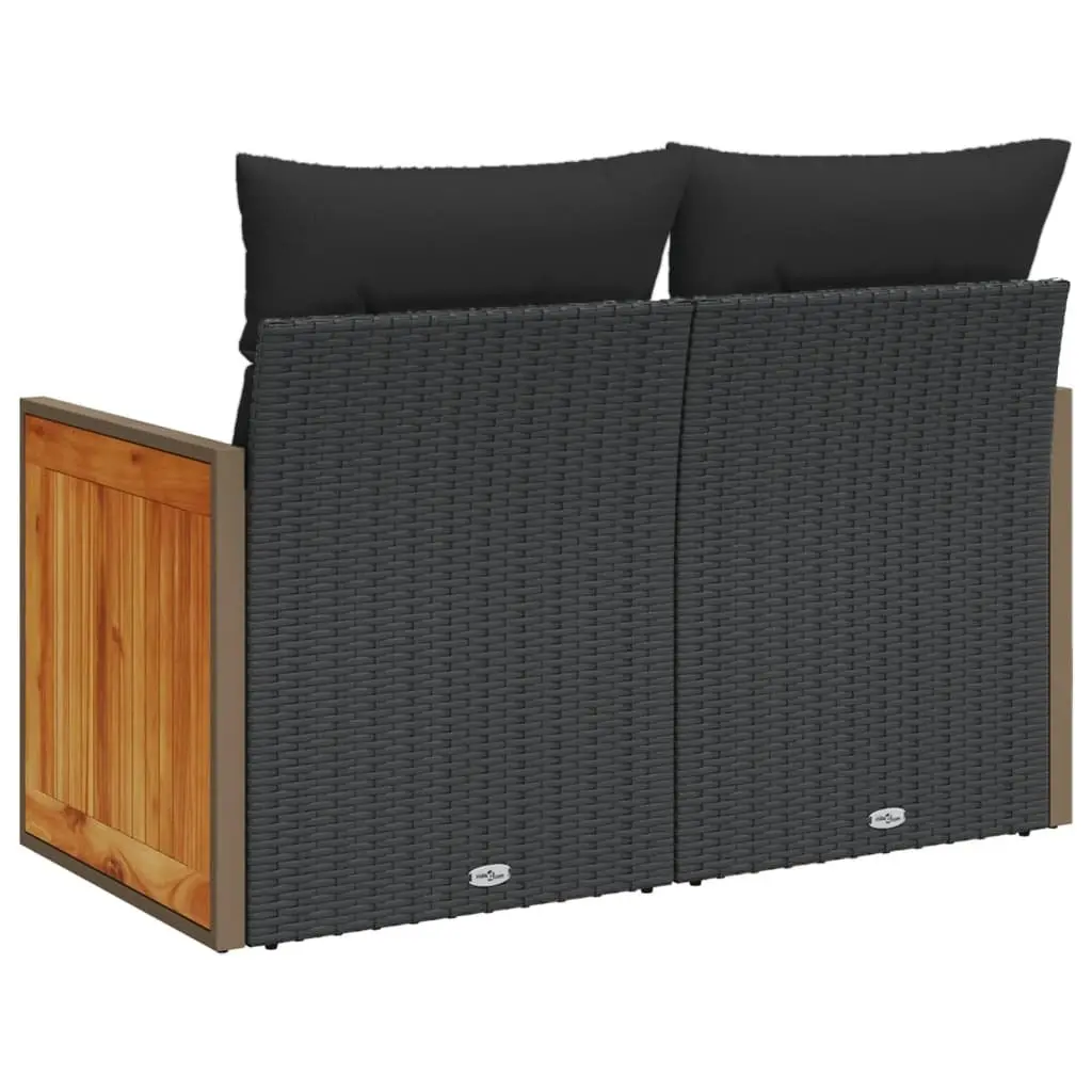 2-Seater Outdoor Garden Sofa Black PE Rattan with Cushions
