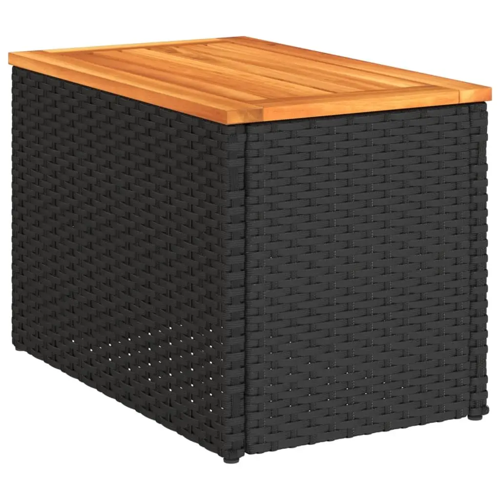 Garden Side Tables Set of 2 Black Outdoor Patio Furniture Rattan Tabletop