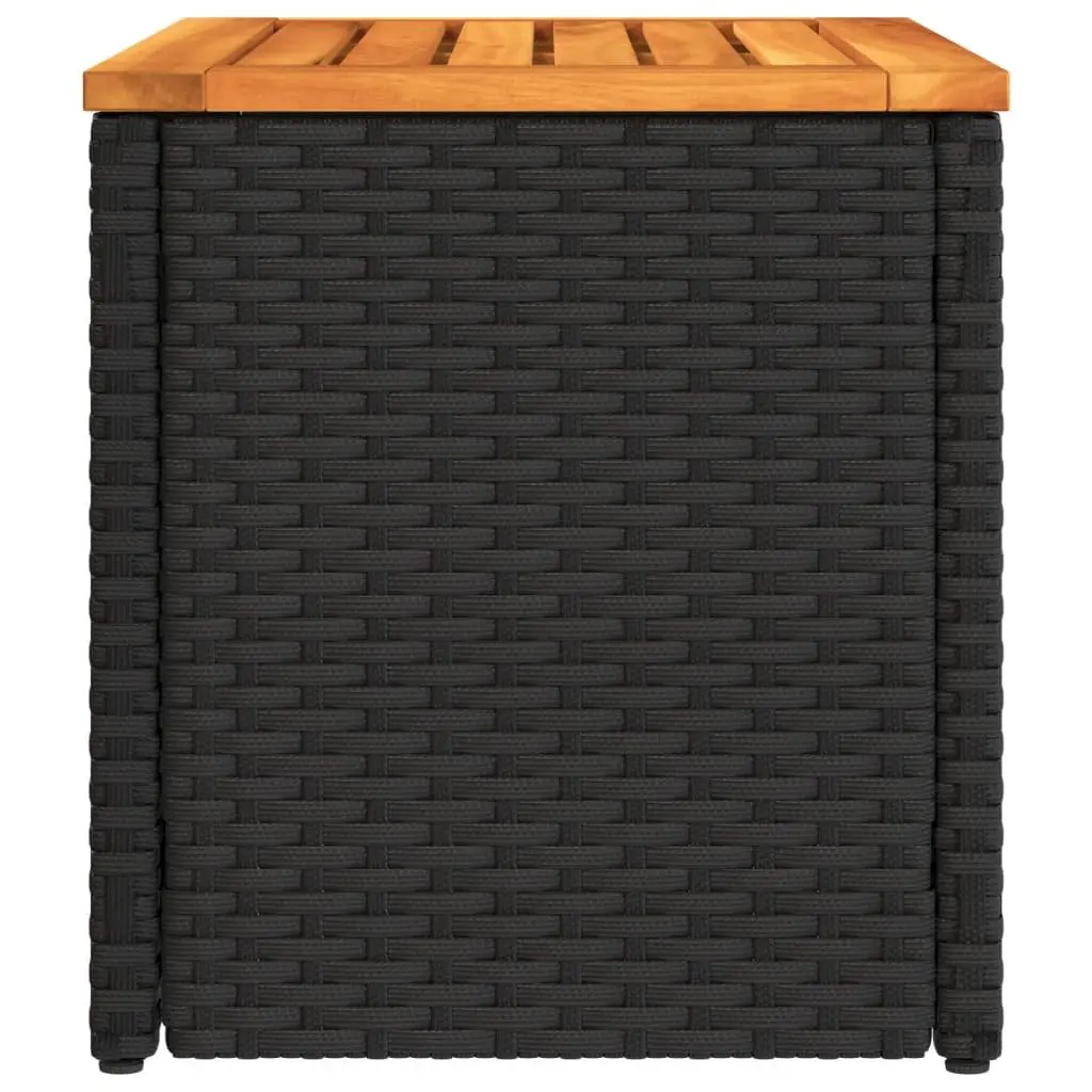 Garden Side Tables Set of 2 Black Outdoor Patio Furniture Rattan Tabletop