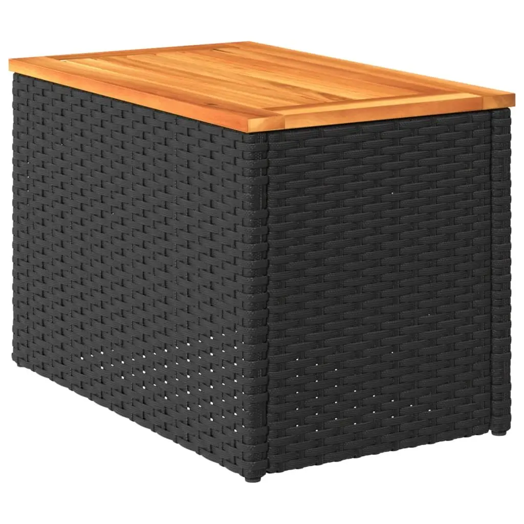 Garden Side Tables Set of 2 Black Outdoor Patio Furniture Rattan Tabletop