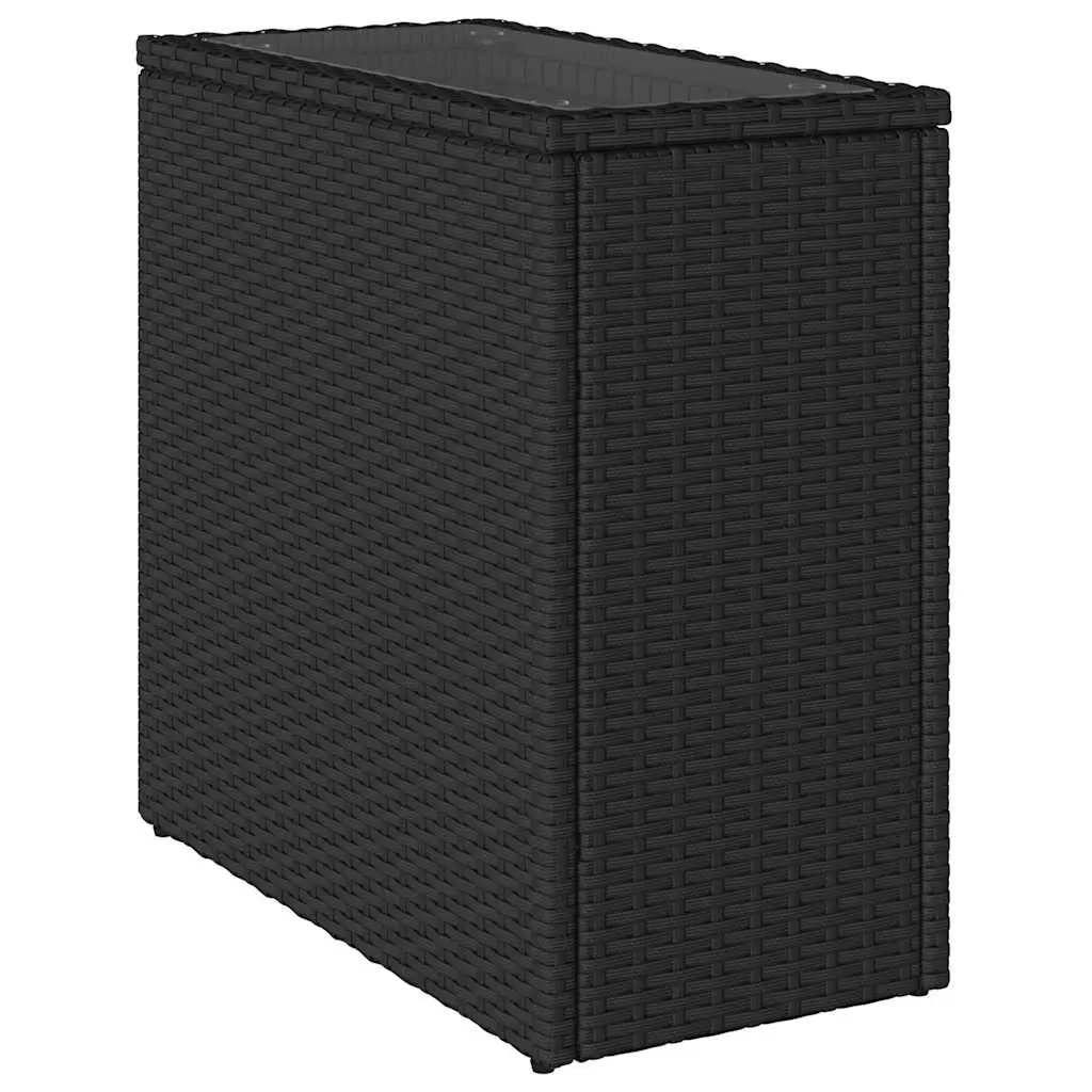 Garden Side Table Black Glass Top Poly Rattan Frame 58 x 27.5 x 55 cm