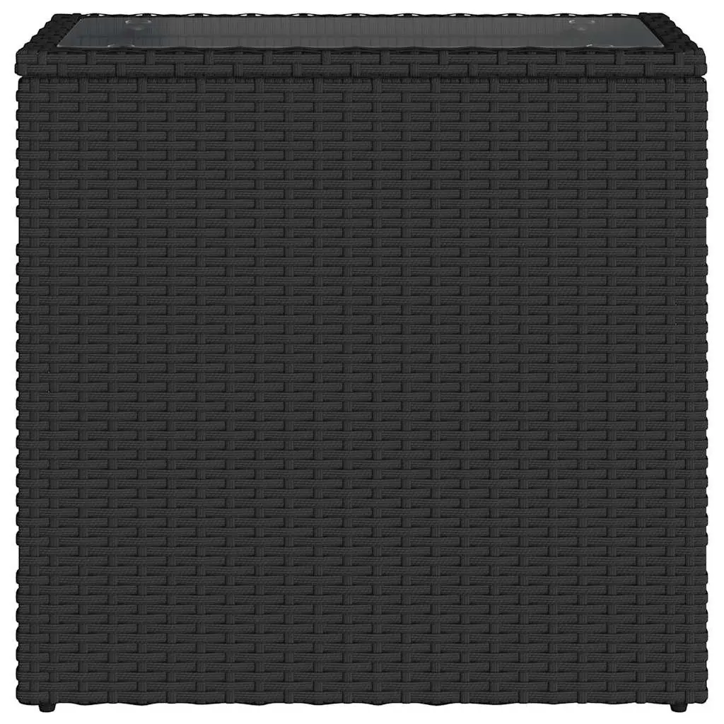 Garden Side Table Black Glass Top Poly Rattan Frame 58 x 27.5 x 55 cm