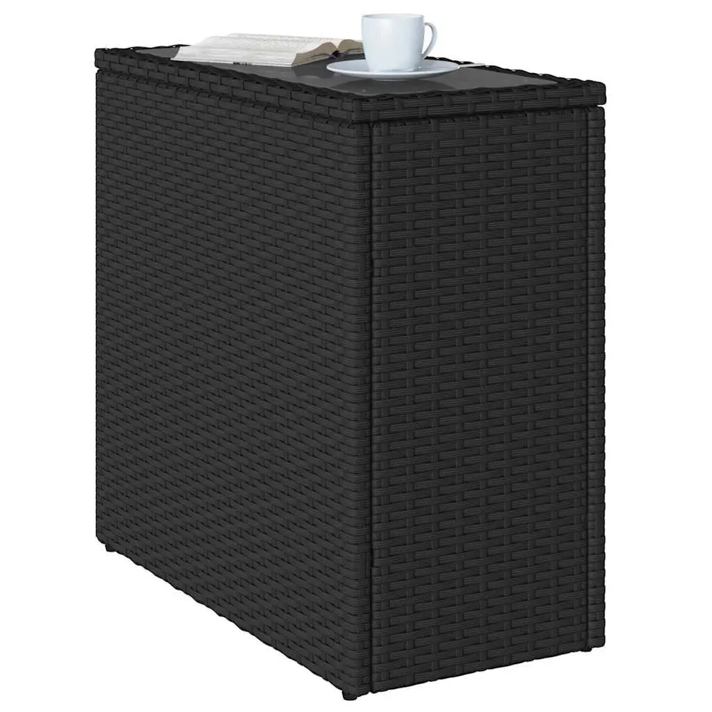 Garden Side Table Black Glass Top Poly Rattan Frame 58 x 27.5 x 55 cm