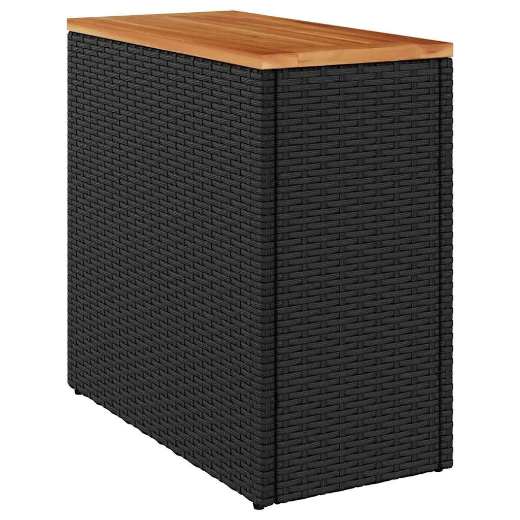 Garden Side Table Outdoor Patio Furniture Black Poly Rattan Wooden Top