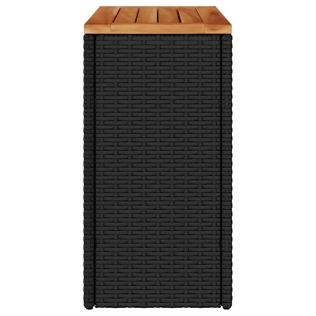 Garden Side Table Outdoor Patio Furniture Black Poly Rattan Wooden Top