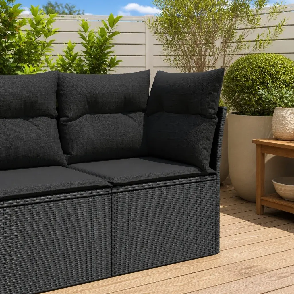 Garden Corner Sofa with Cushions Black Poly Rattan Modular Outdoor Seating