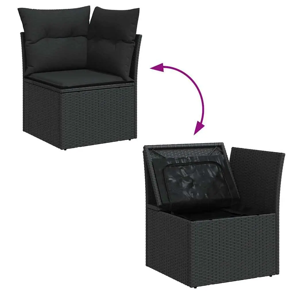 Garden Corner Sofa with Cushions Black Poly Rattan Modular Outdoor Seating