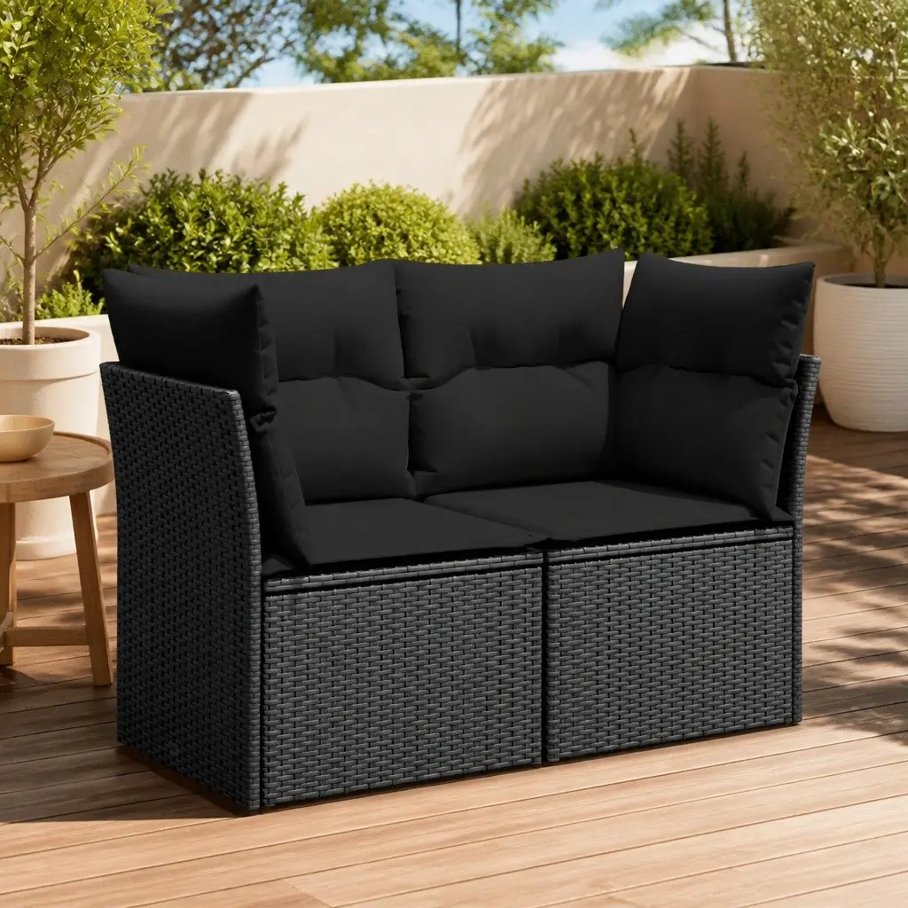 Outdoor Garden Sofa 2-Seater Black PE Rattan with Cushions