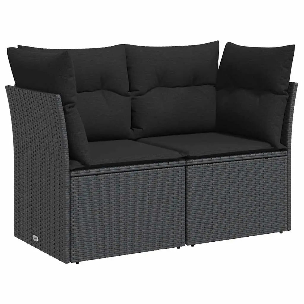 Outdoor Garden Sofa 2-Seater Black PE Rattan with Cushions