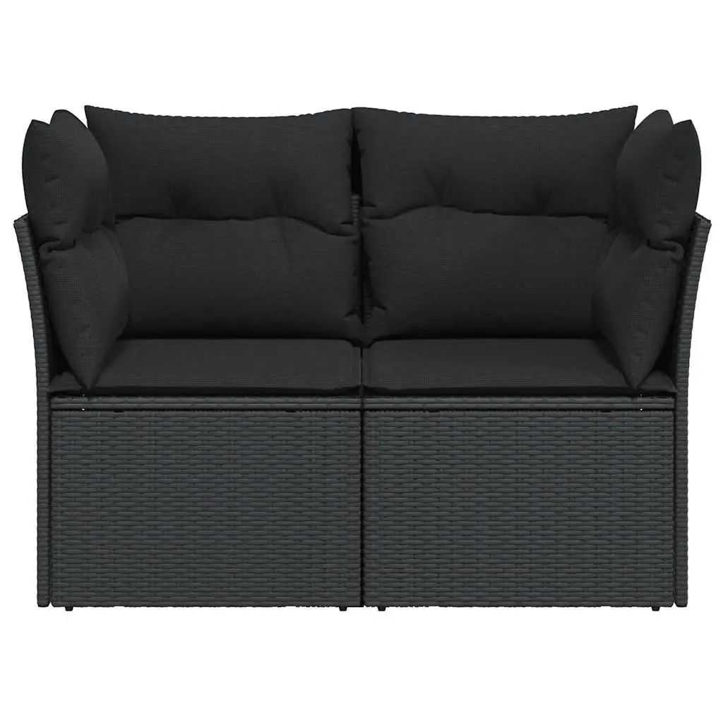 Outdoor Garden Sofa 2-Seater Black PE Rattan with Cushions