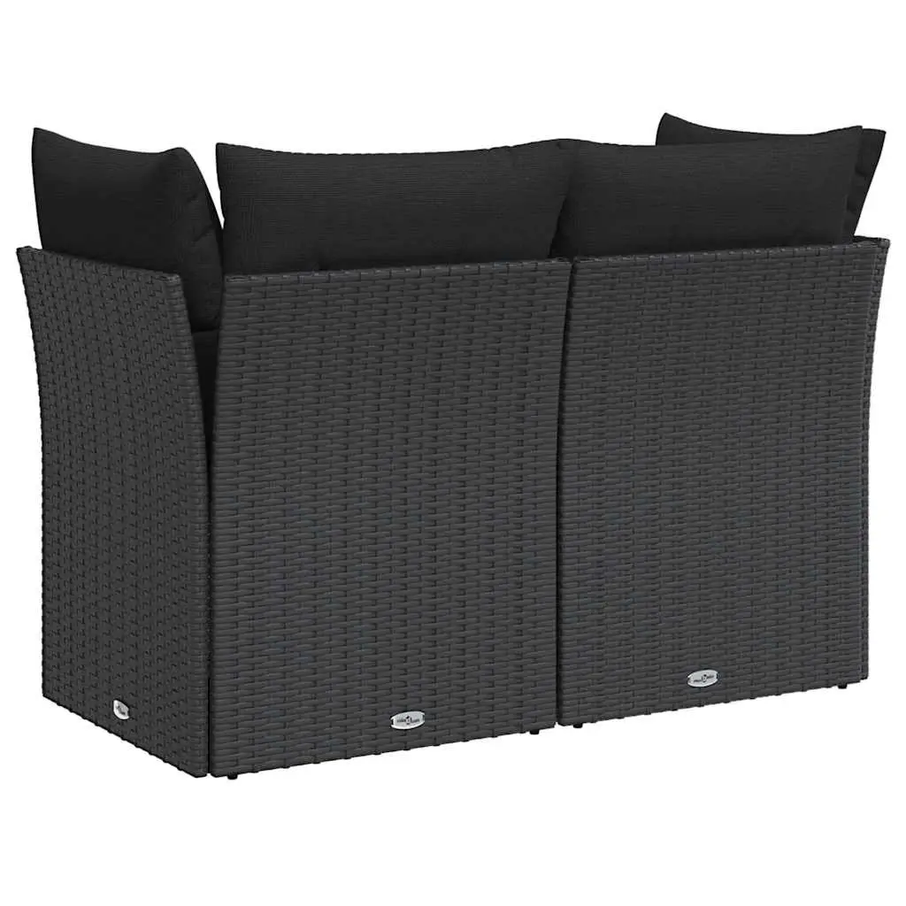 Outdoor Garden Sofa 2-Seater Black PE Rattan with Cushions