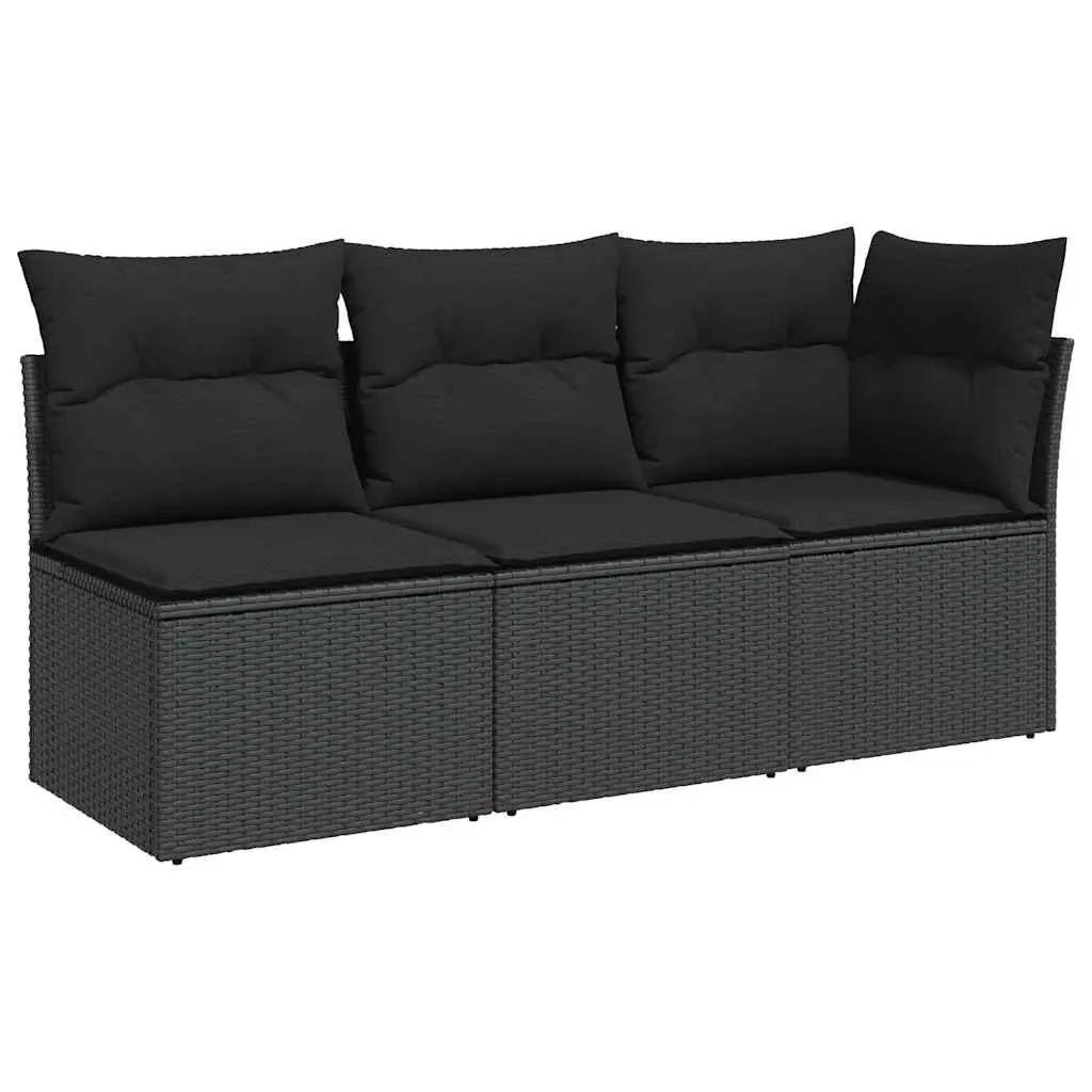 Outdoor Garden Sofa 3-Seater Black Poly Rattan with Storage Cushions Modular