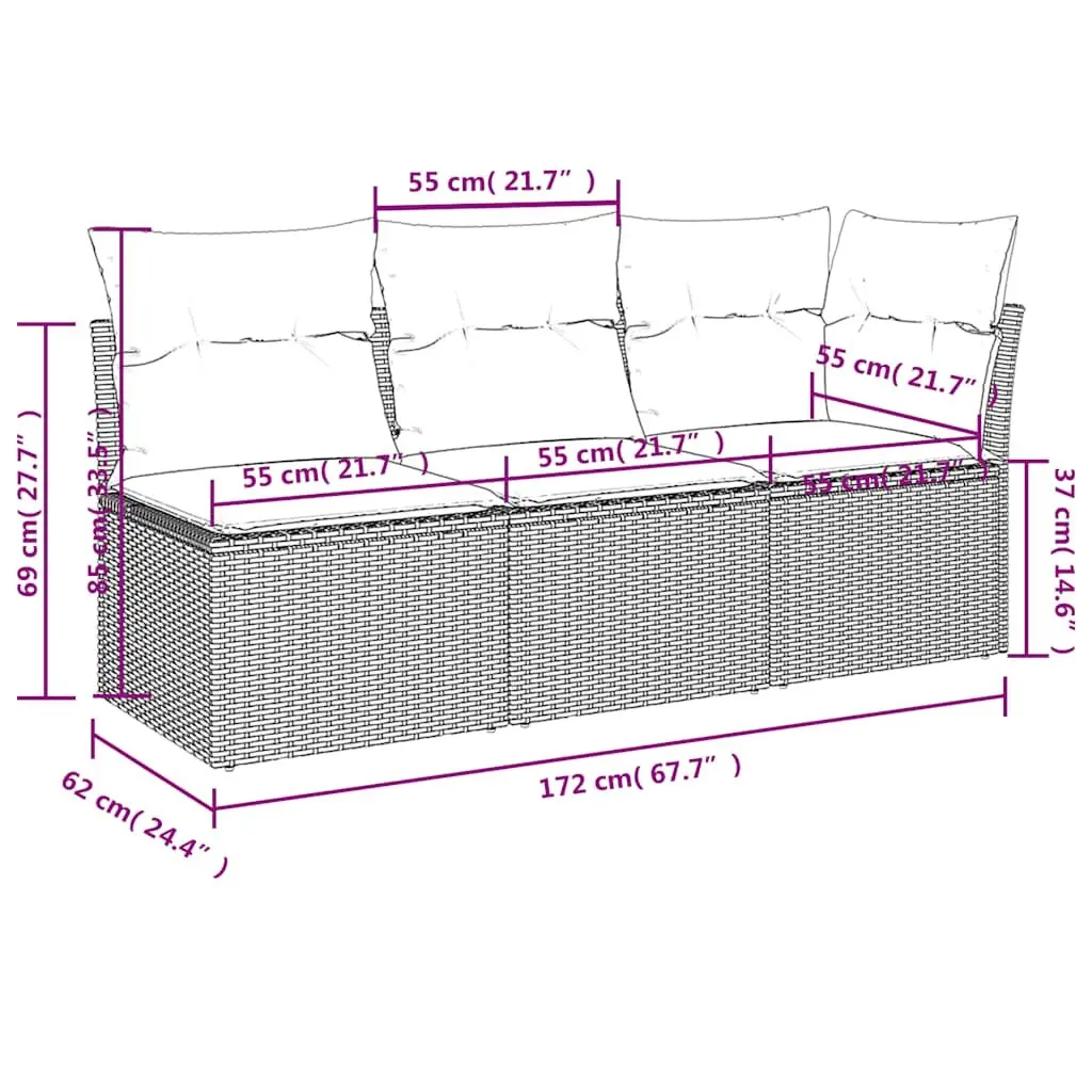 Outdoor Garden Sofa 3-Seater Black Poly Rattan with Storage Cushions Modular
