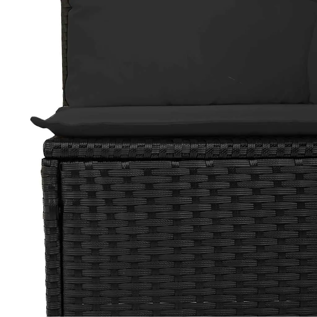 Outdoor Garden Sofa 3-Seater Black Poly Rattan with Storage Cushions Modular