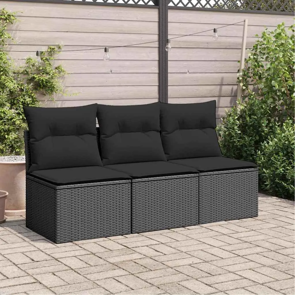 3-Seater Garden Sofa with Cushions Outdoor Patio Furniture Storage Black Rattan
