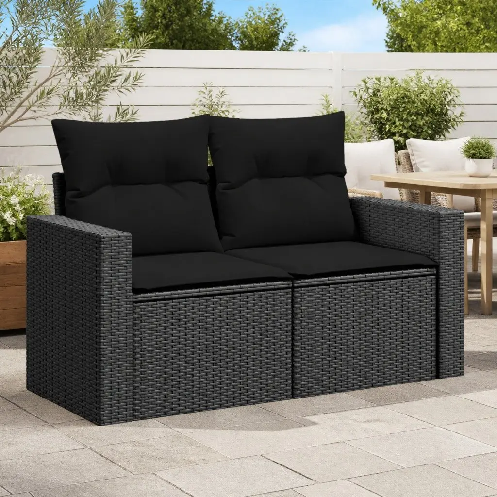 Outdoor Garden Sofa 2-Seater Black Poly Rattan with Cushions and Storage