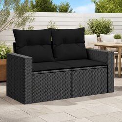 Outdoor Garden Sofa 2-Seater Black Poly Rattan with Cushions Storage Bag