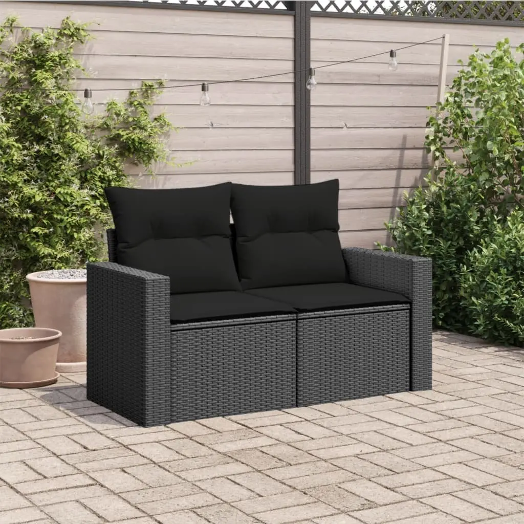 Outdoor Garden Sofa 2-Seater Black Poly Rattan with Cushions and Storage