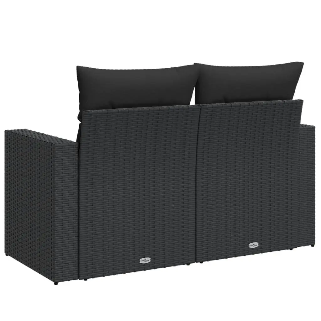 Outdoor Garden Sofa 2-Seater Black Poly Rattan with Cushions and Storage