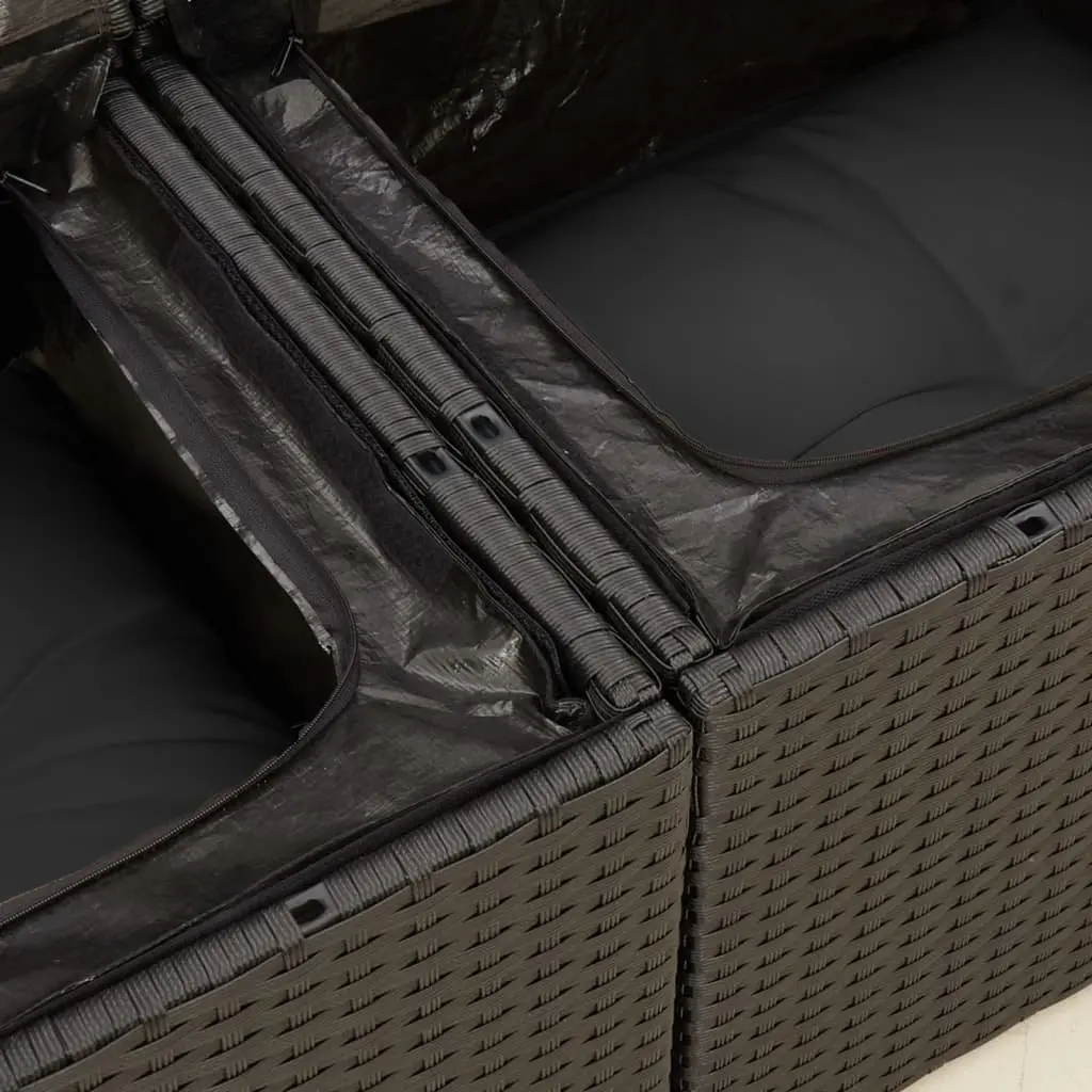 Outdoor Garden Sofa 2-Seater Black Poly Rattan with Cushions and Storage