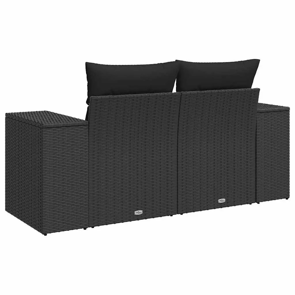 2-Seater Garden Sofa Outdoor Furniture with Cushions Storage Black Rattan