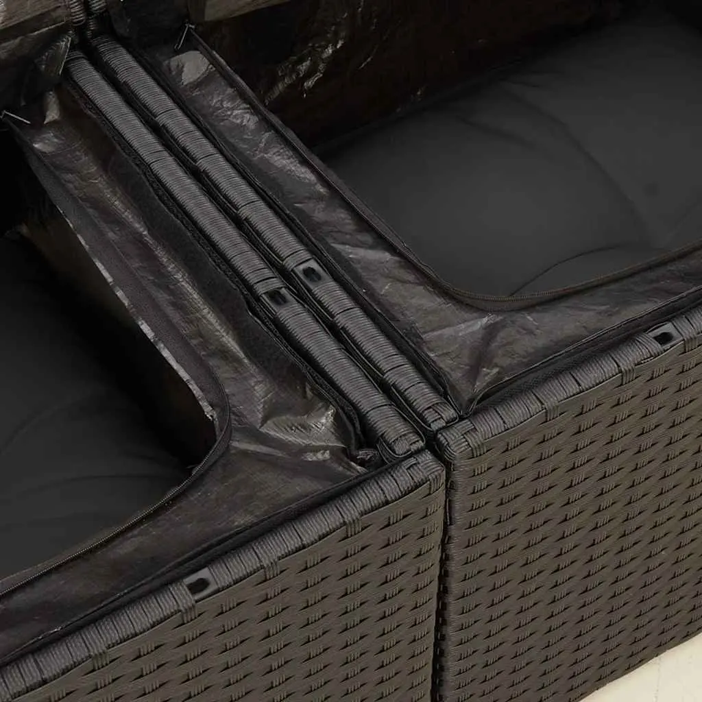 2-Seater Garden Sofa Outdoor Furniture with Cushions Storage Black Rattan
