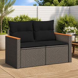 2-Seater Outdoor Garden Sofa with Storage Cushions Black Poly Rattan Patio