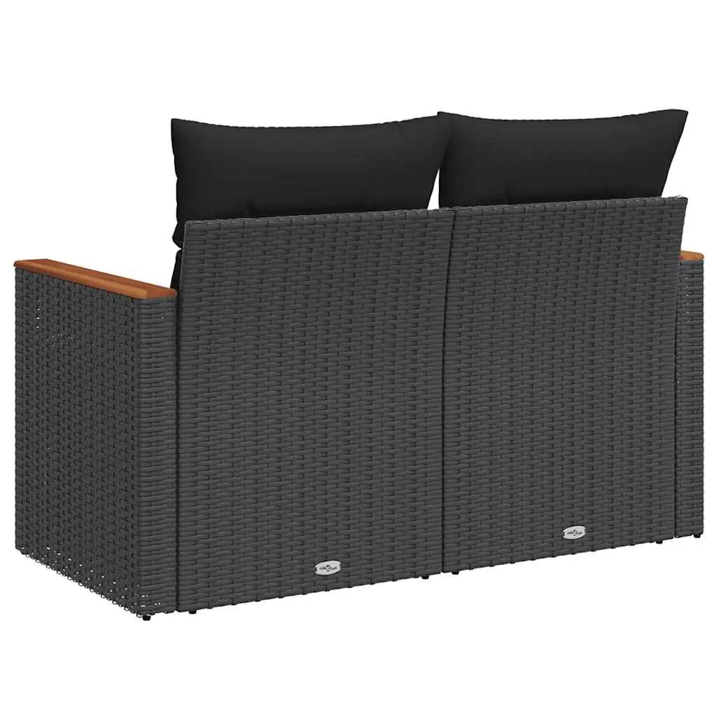 Outdoor Garden Sofa Black Poly Rattan 2-Seater with Cushions and Storage Compartment