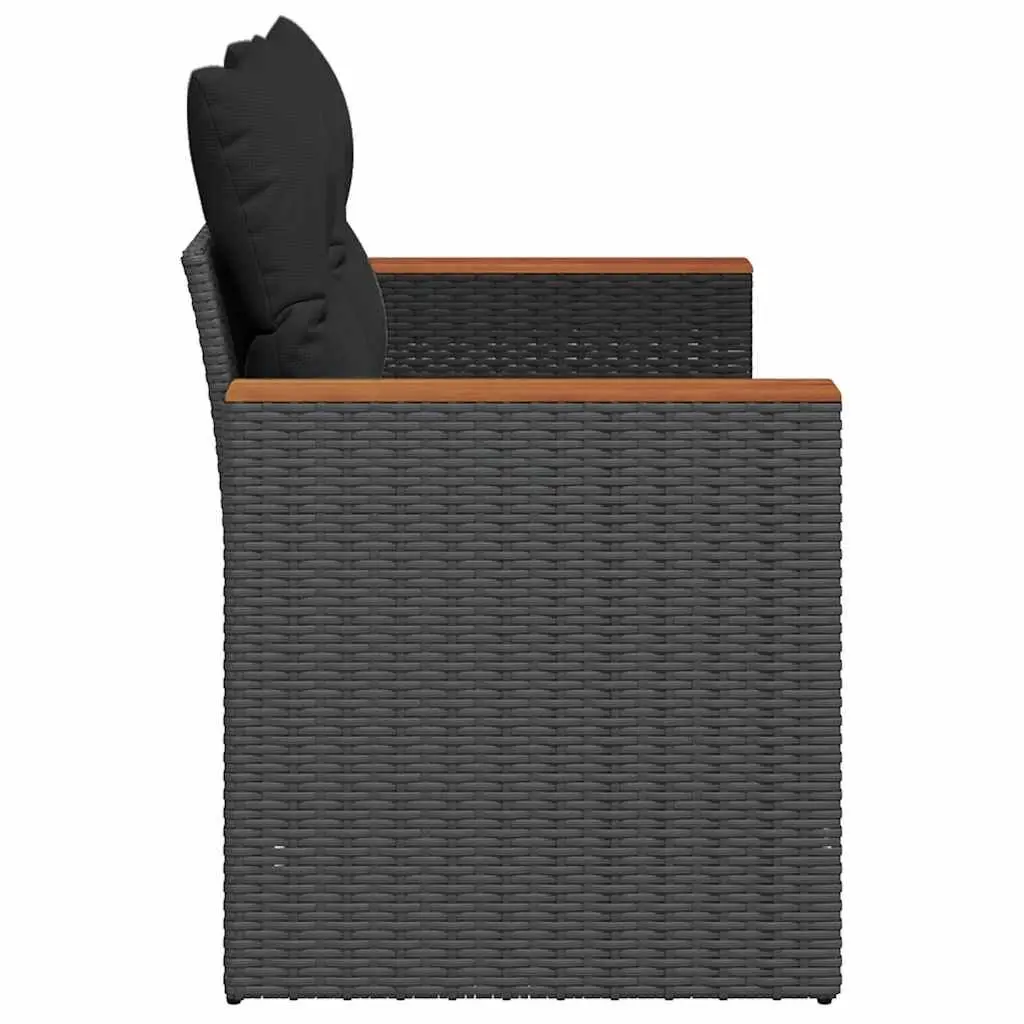 Outdoor Garden Sofa Black Poly Rattan 2-Seater with Cushions and Storage Compartment