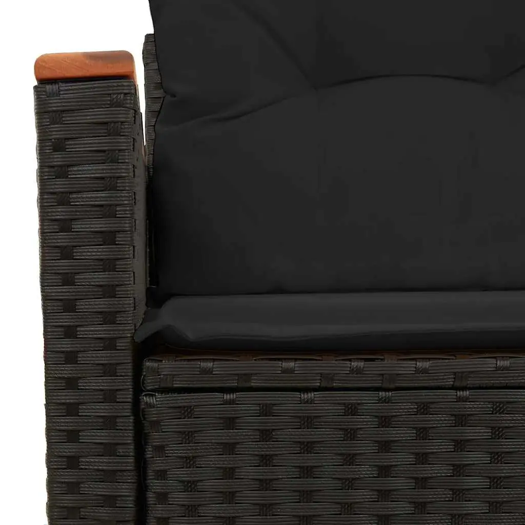 Outdoor Garden Sofa Black Poly Rattan 2-Seater with Cushions and Storage Compartment