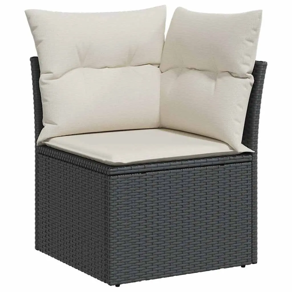 Garden Sofa Corner Set with Cushions Black Poly Rattan Outdoor Modular Seating