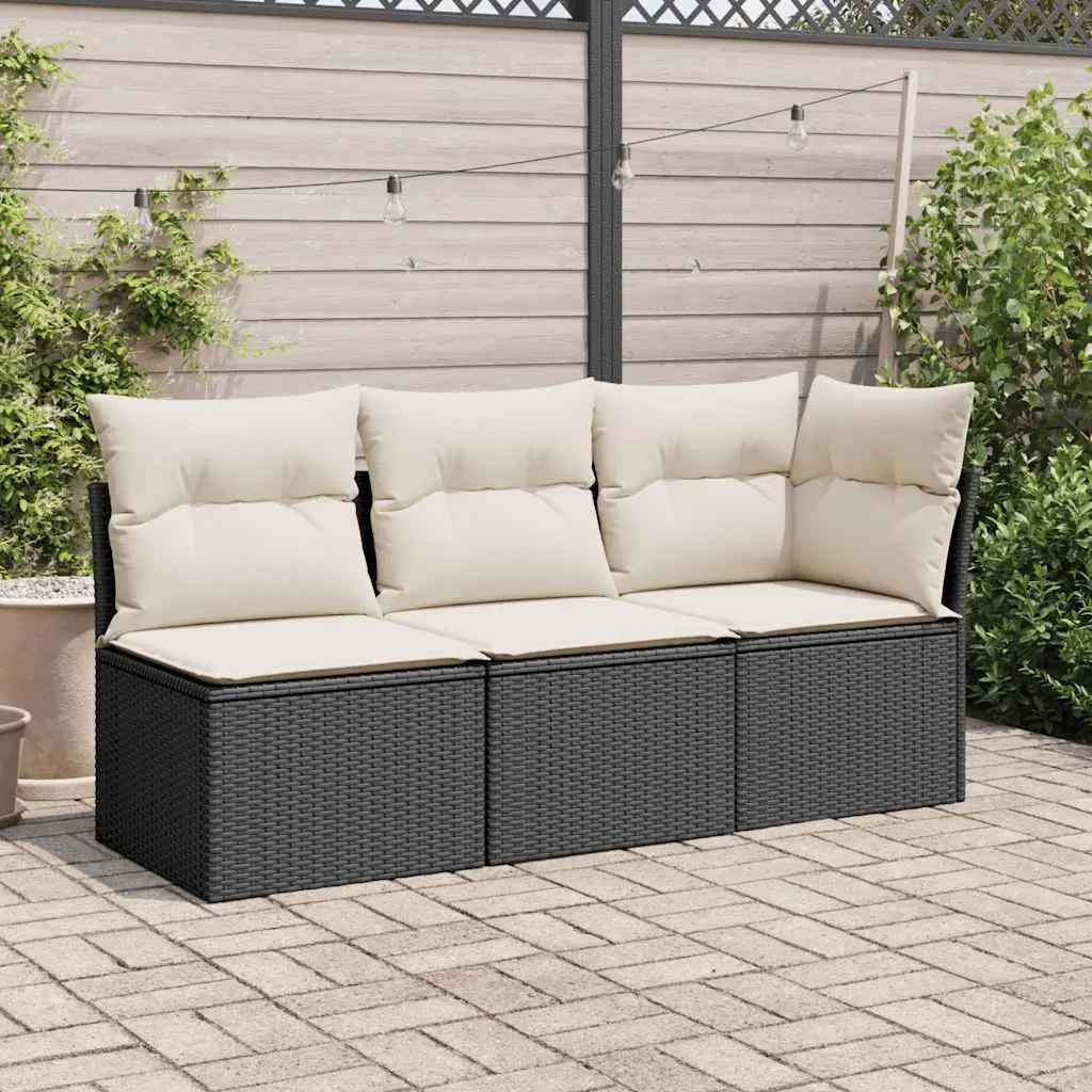 Garden Sofa Corner Set with Cushions Black Poly Rattan Outdoor Modular Seating