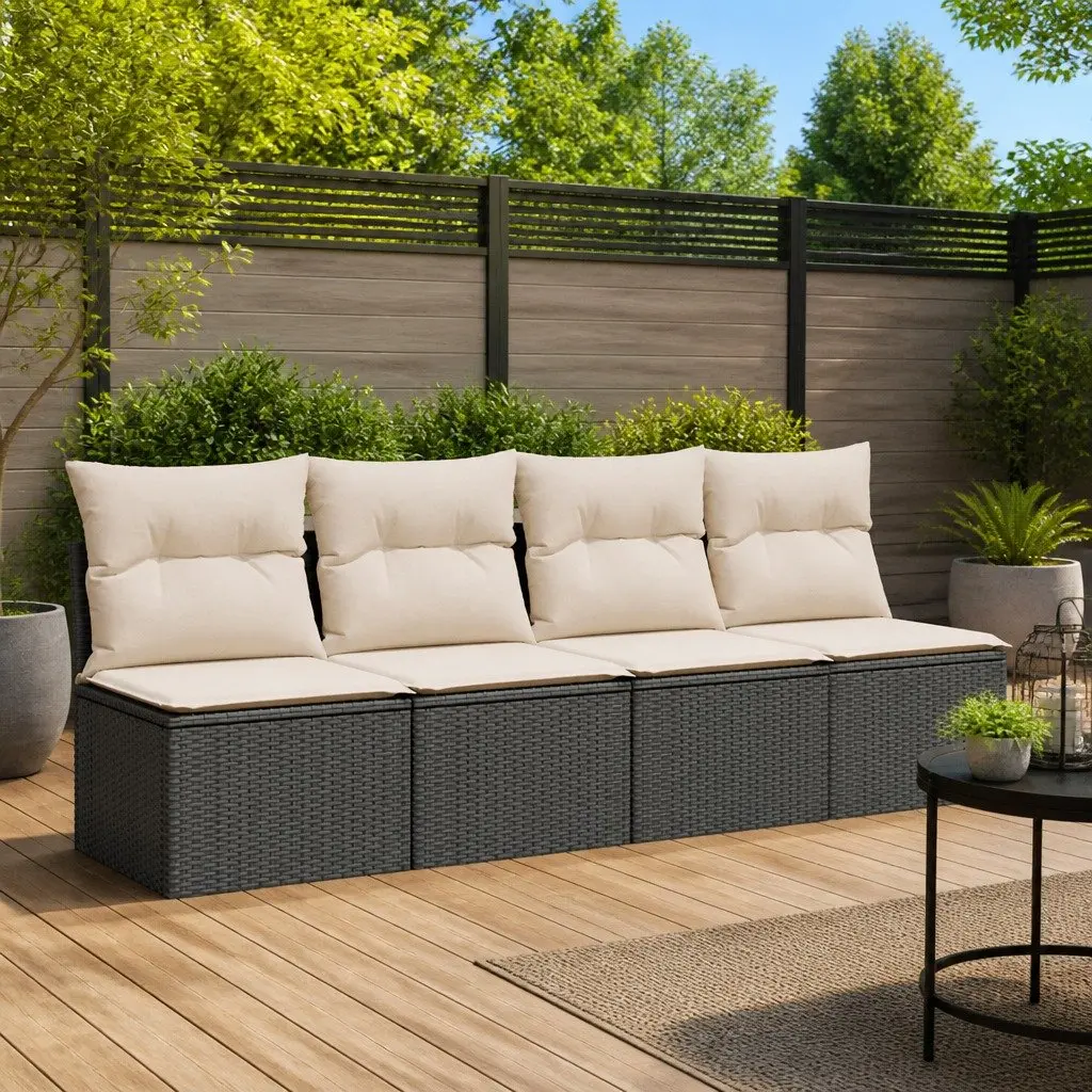 4-Seater Garden Sofa PE Rattan with Cushions Outdoor Patio Furniture Black