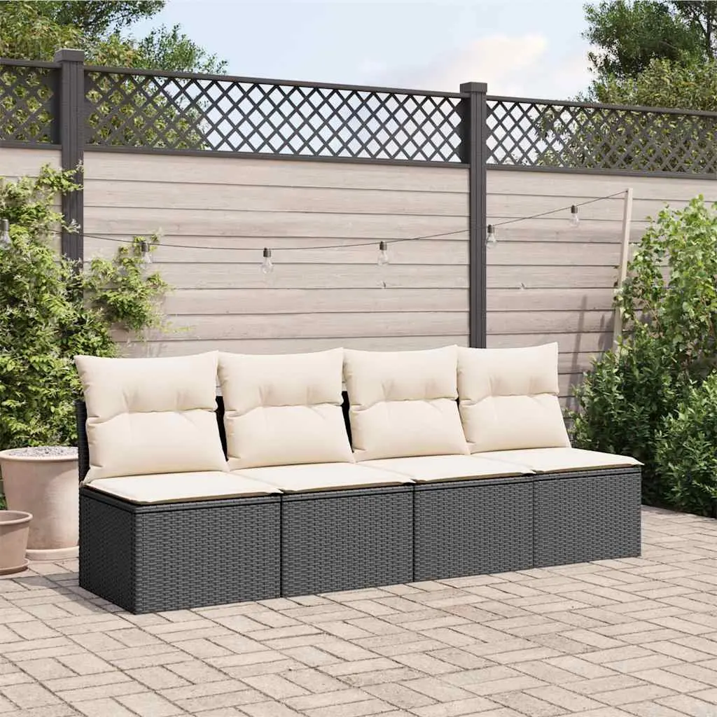 4-Seater Garden Sofa PE Rattan with Cushions Outdoor Patio Furniture Black
