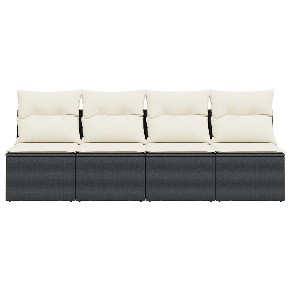4-Seater Garden Sofa PE Rattan with Cushions Outdoor Patio Furniture Black