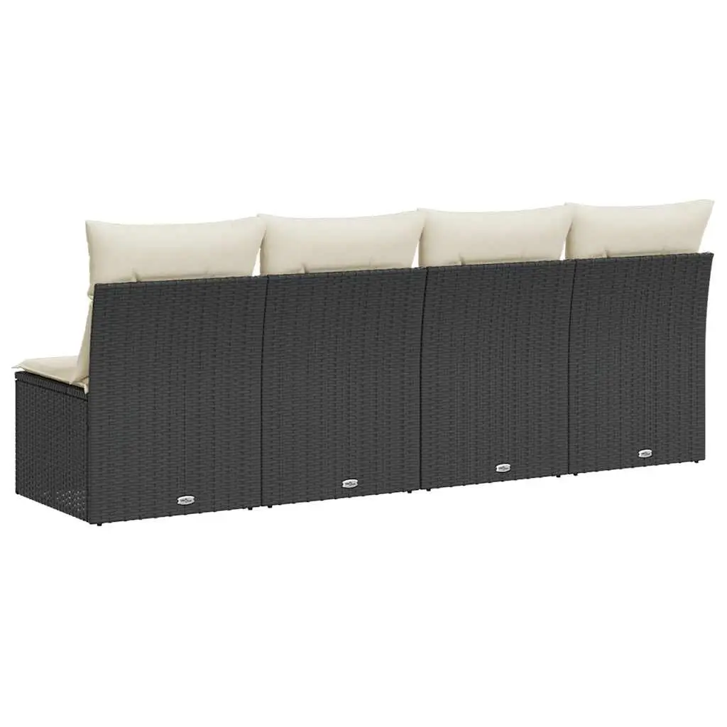 4-Seater Garden Sofa PE Rattan with Cushions Outdoor Patio Furniture Black