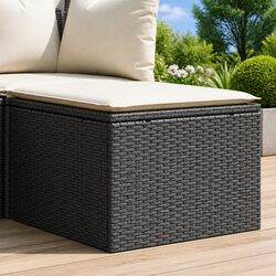 Garden Stool Outdoor Footrest Black Poly Rattan Cushion Seat Patio Furniture