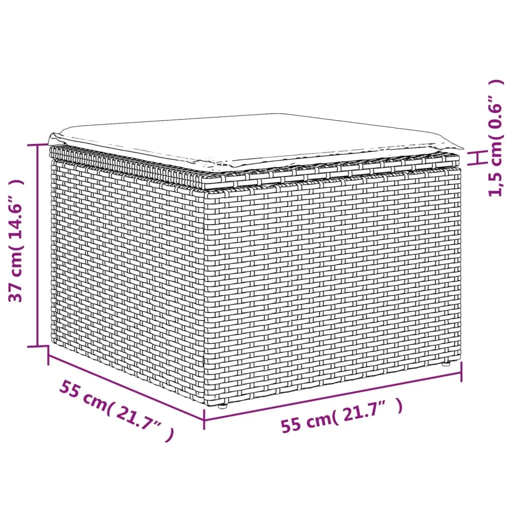 Garden Stool Outdoor Footrest Black Poly Rattan Cushion Seat Patio Furniture
