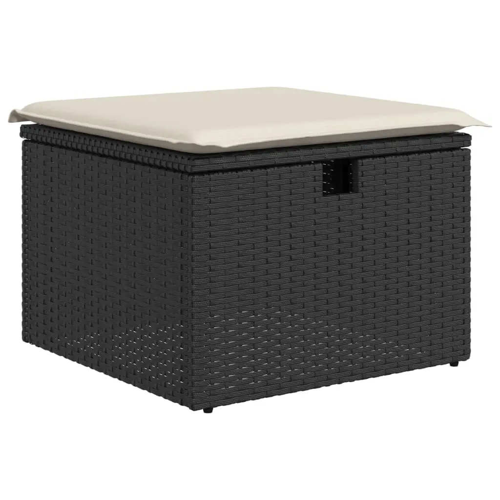 Garden Stool with Storage Cushioned Seat Outdoor Furniture Black Poly Rattan