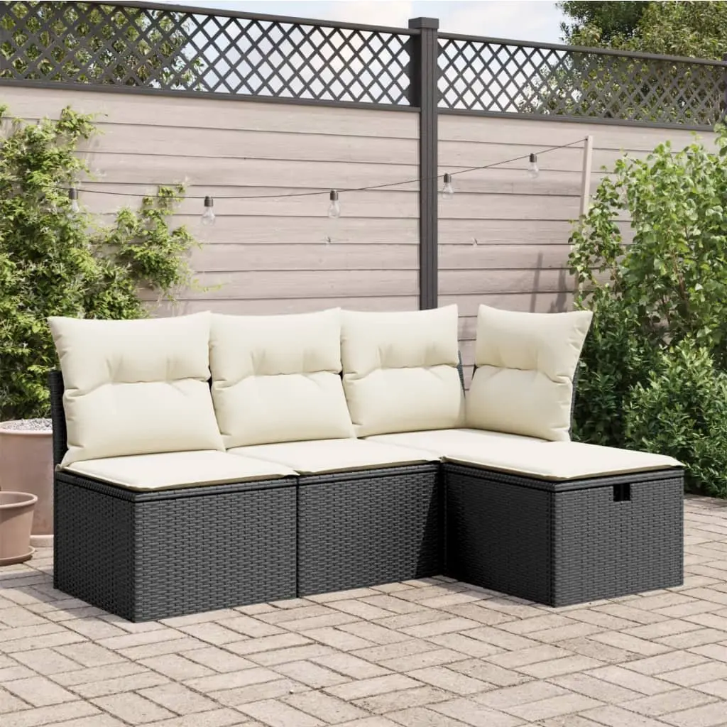 Garden Stool with Storage Cushioned Seat Outdoor Furniture Black Poly Rattan
