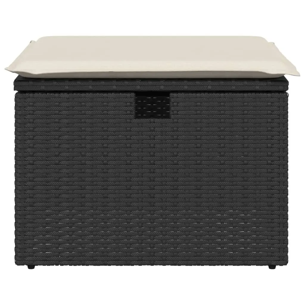 Garden Stool with Storage Cushioned Seat Outdoor Furniture Black Poly Rattan