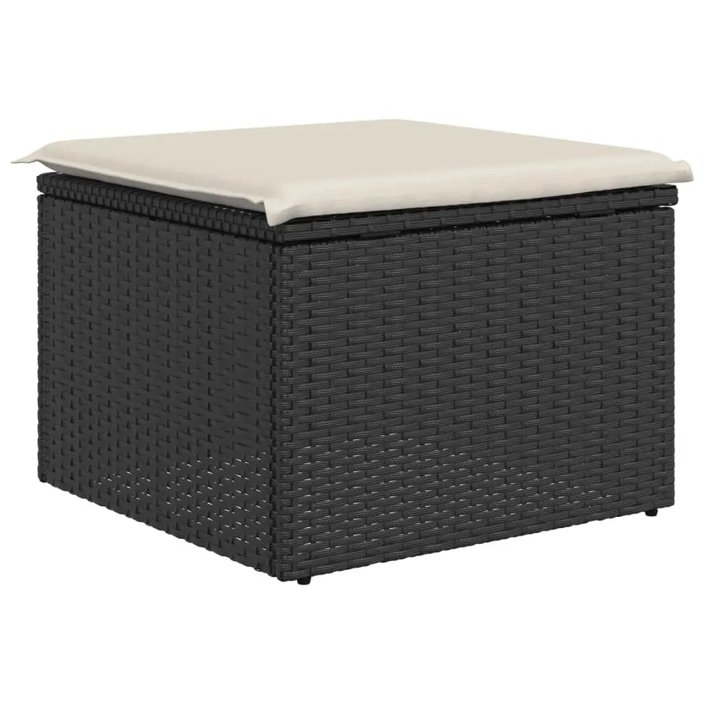 Garden Stool with Storage Cushioned Seat Outdoor Furniture Black Poly Rattan