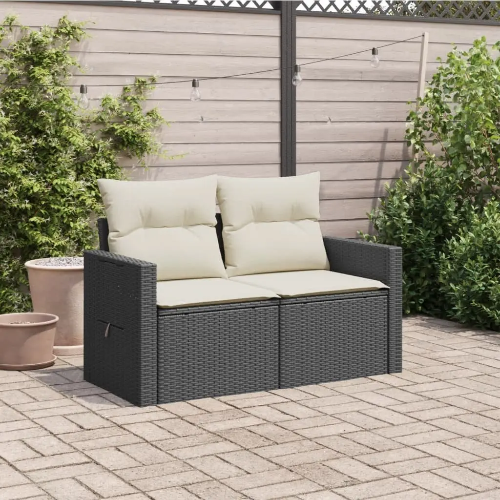 2-Seater Garden Sofa Outdoor Lounge Chair with Cushions Black PE Rattan