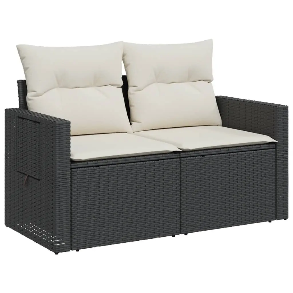 2-Seater Garden Sofa Outdoor Lounge Chair with Cushions Black PE Rattan