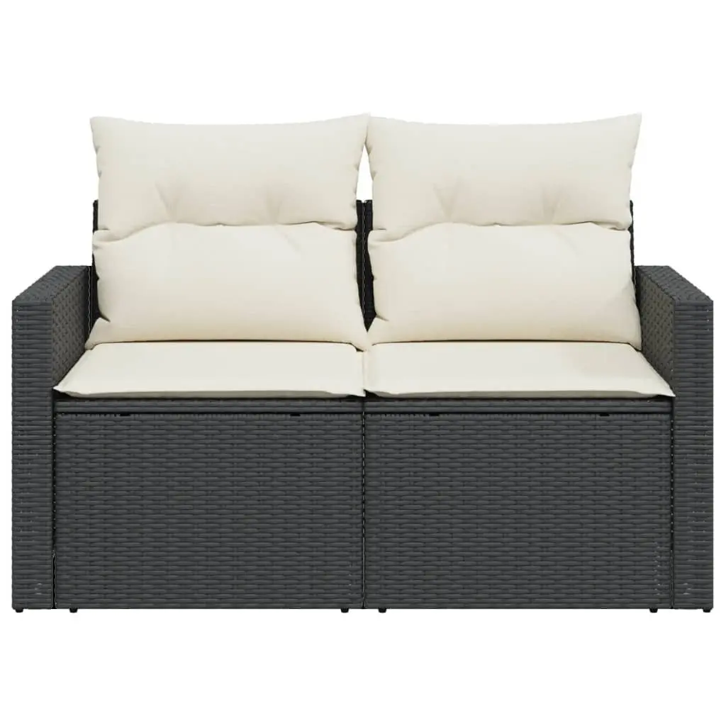 2-Seater Garden Sofa Outdoor Lounge Chair with Cushions Black PE Rattan